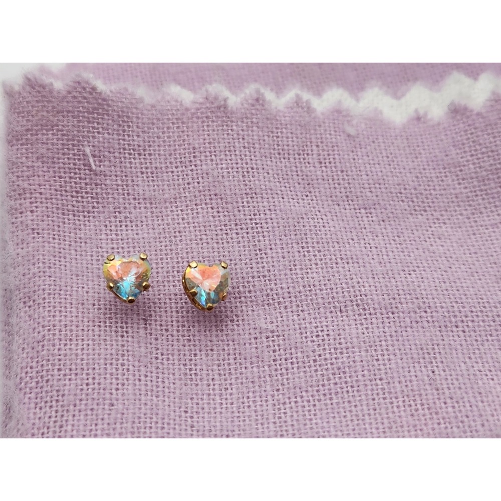 12KT Yellow Gold Iridescent Heart Stud earrings w/ .925 Gold wash Sterling backs